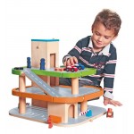 Garaj din lemn cu lift pe 3 nivele  Set parcare si gara pentru trenulete cu masinute si Heliport